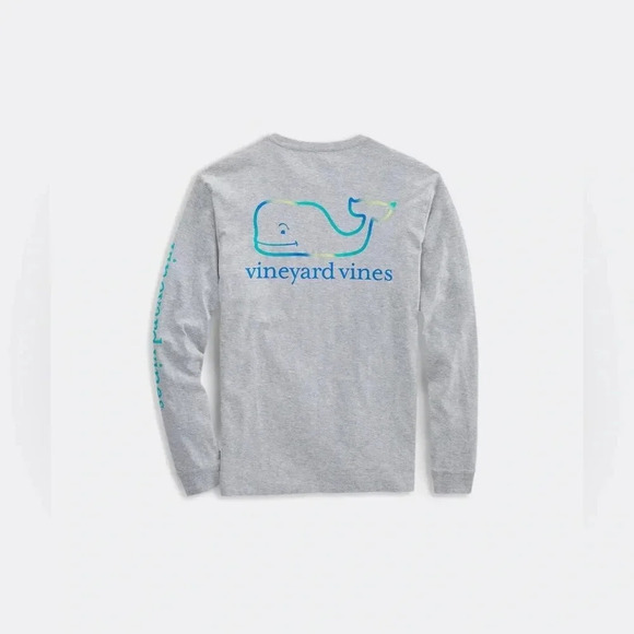 Vineyard Vines Boys Size M Three Tone Ombre Whale Long-Sleeve Pocket Tee Casual - Picture 2 of 13